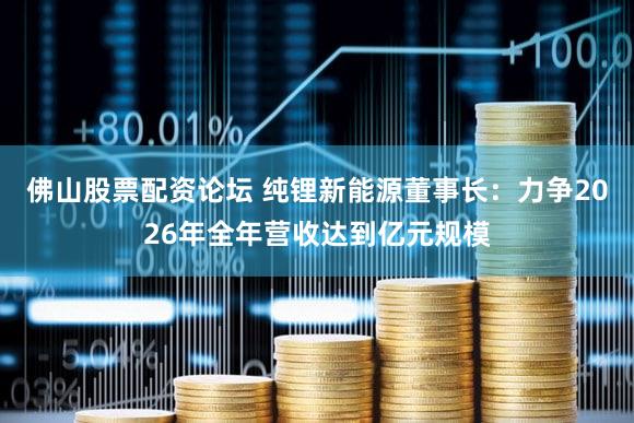 佛山股票配资论坛 纯锂新能源董事长：力争2026年全年营收达到亿元规模